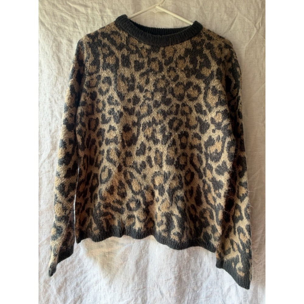 St. John's Bay Leopard Print Crew Neck Sweater Womens Brown Black Acrylic Soft